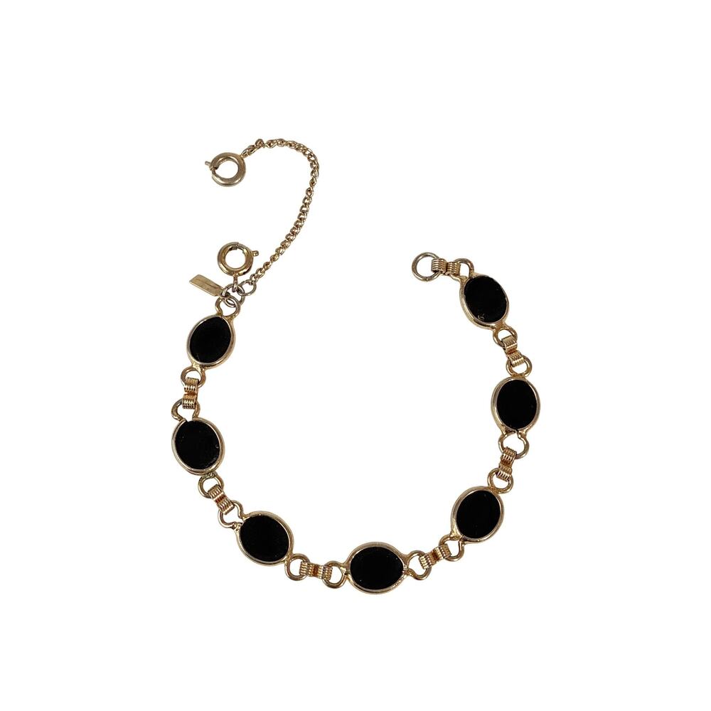 Vintage Longcraft Black & Gold Tone Link Mid Century Bracelet